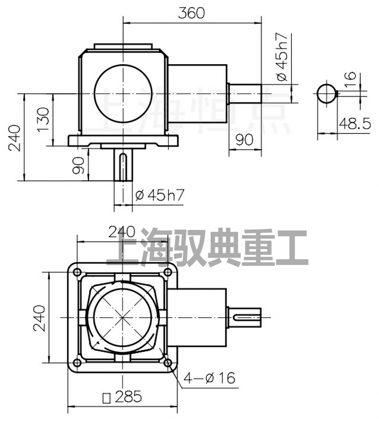 傘齒輪轉向箱T10-1-D外型安裝尺寸CAD圖
