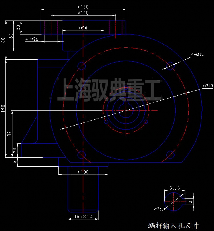 SWL絲桿升降機(jī)20T-1A-II型軸入式CAD圖